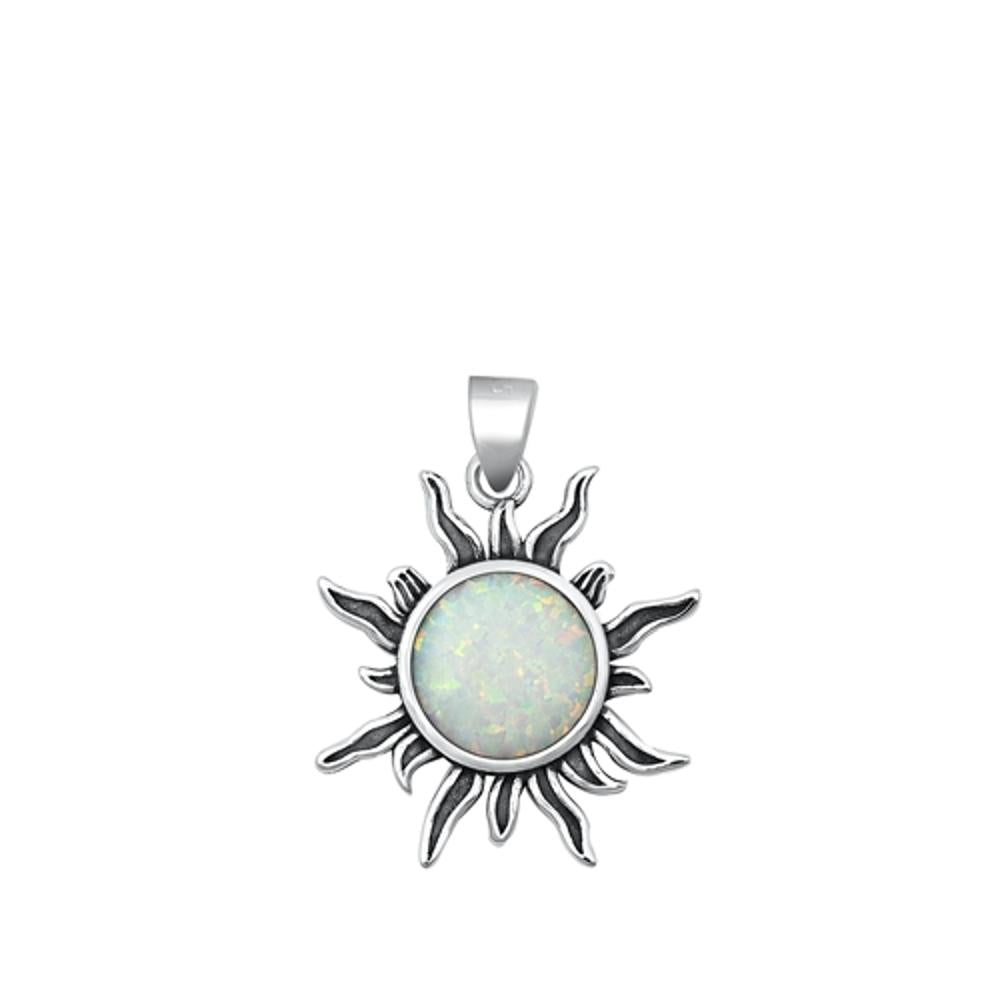 Unique White Opal Sun Oxidized Pendant Sterling Silver Celestial Charm New 925