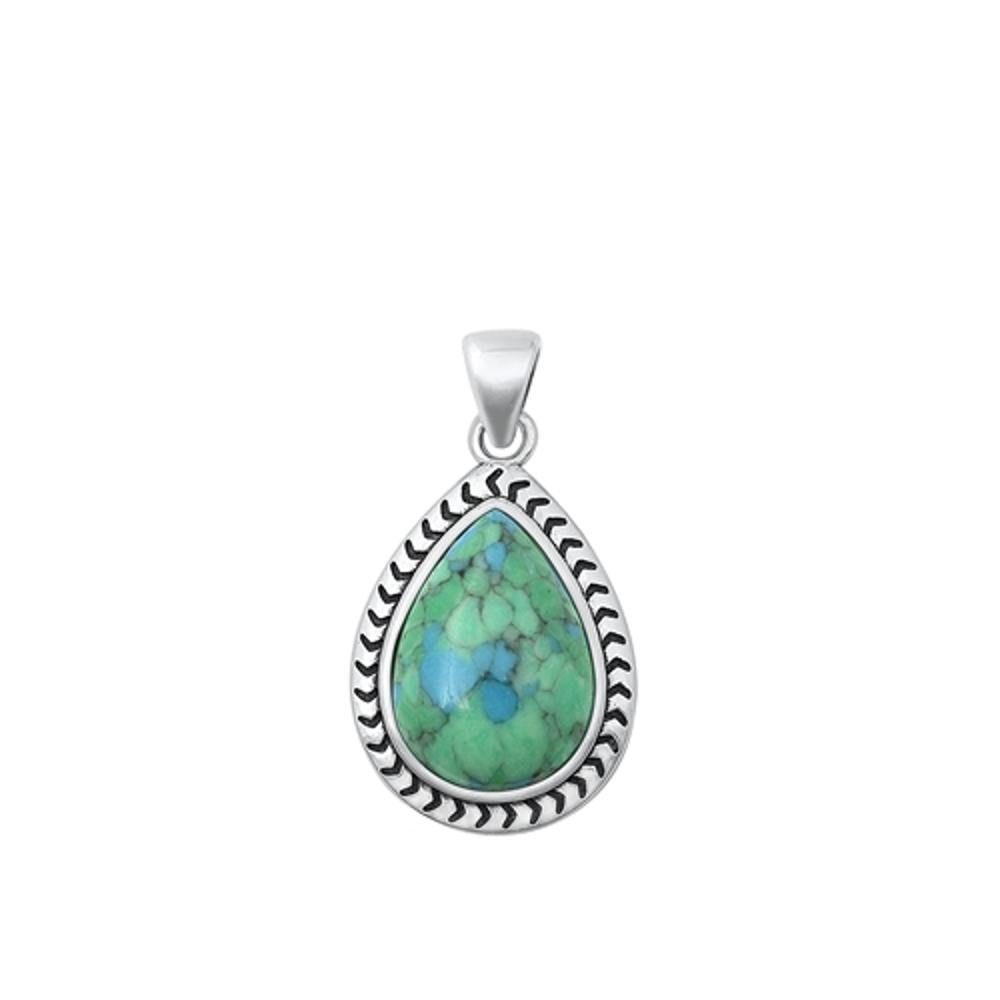 Sterling Silver Unique Elegant Turquoise Pendant Vintage Teardrop Charm 925 New