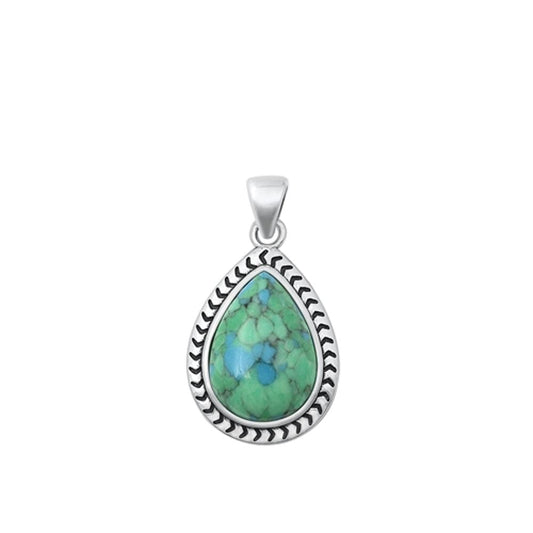 Sterling Silver Unique Elegant Turquoise Pendant Vintage Teardrop Charm 925 New