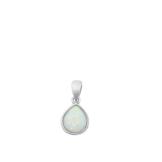 Sterling Silver Beautiful White Synthetic Opal Pendant Teardrop Charm 925 new