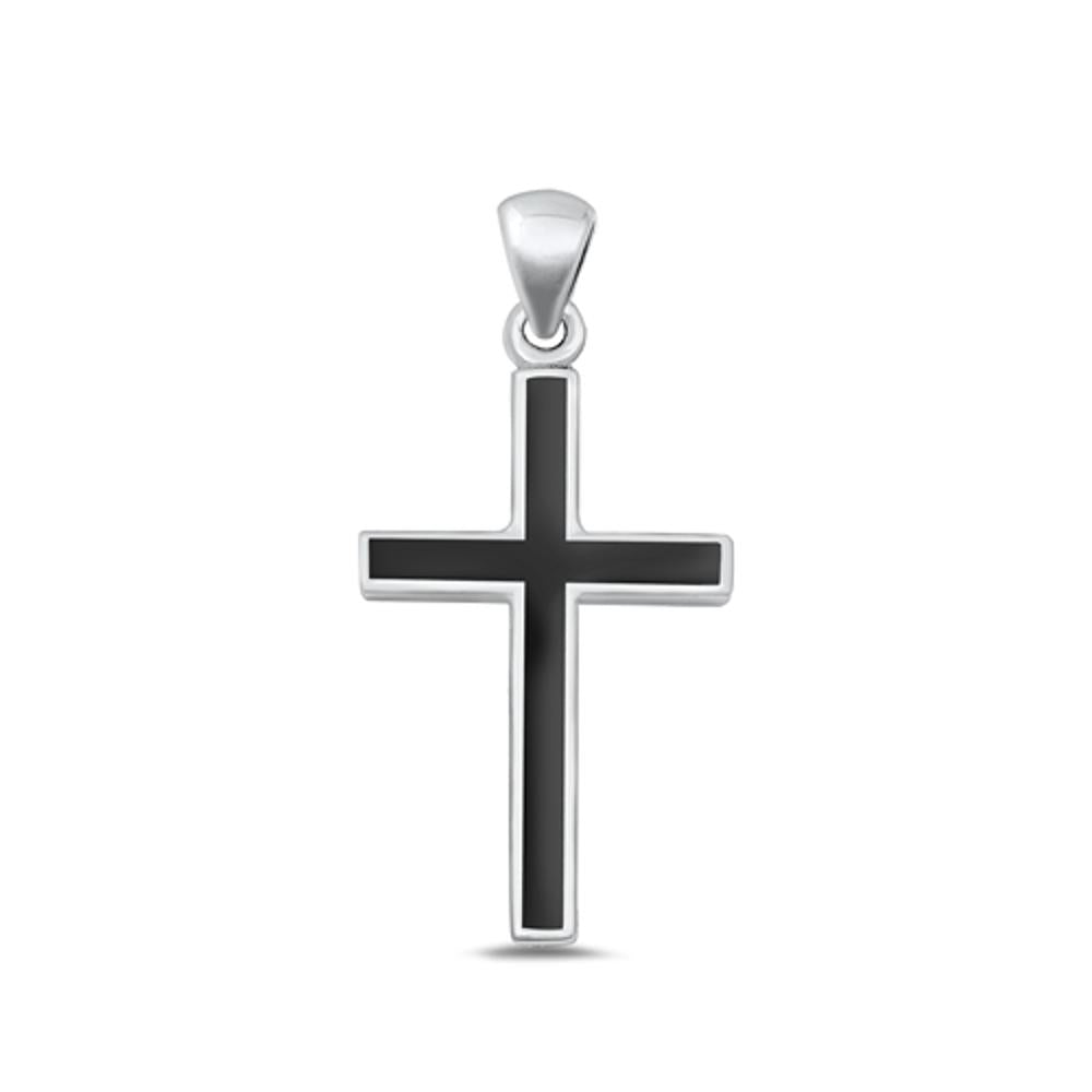 Sterling Silver Classic Black Agate Cross Pendant Christian Faith Charm .925 New