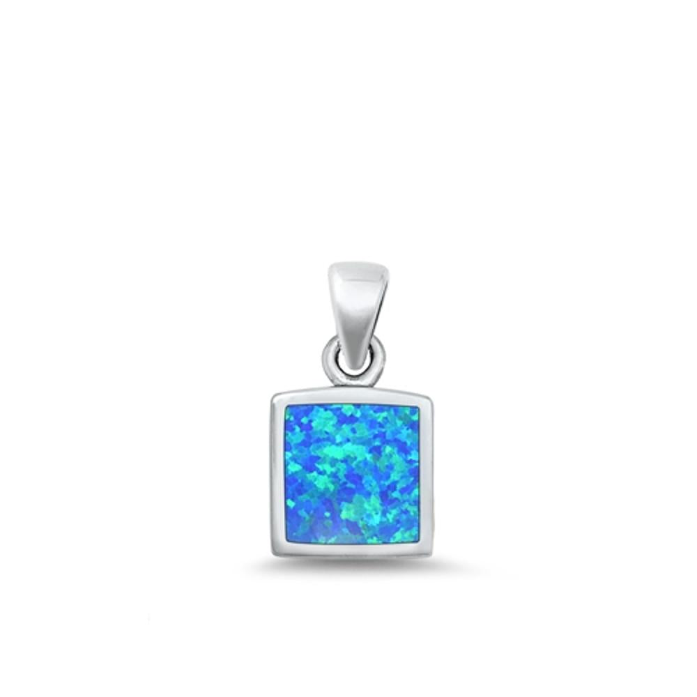 Sterling Silver Cute Blue Synthetic Opal Pendant High Polished Charm 925 New