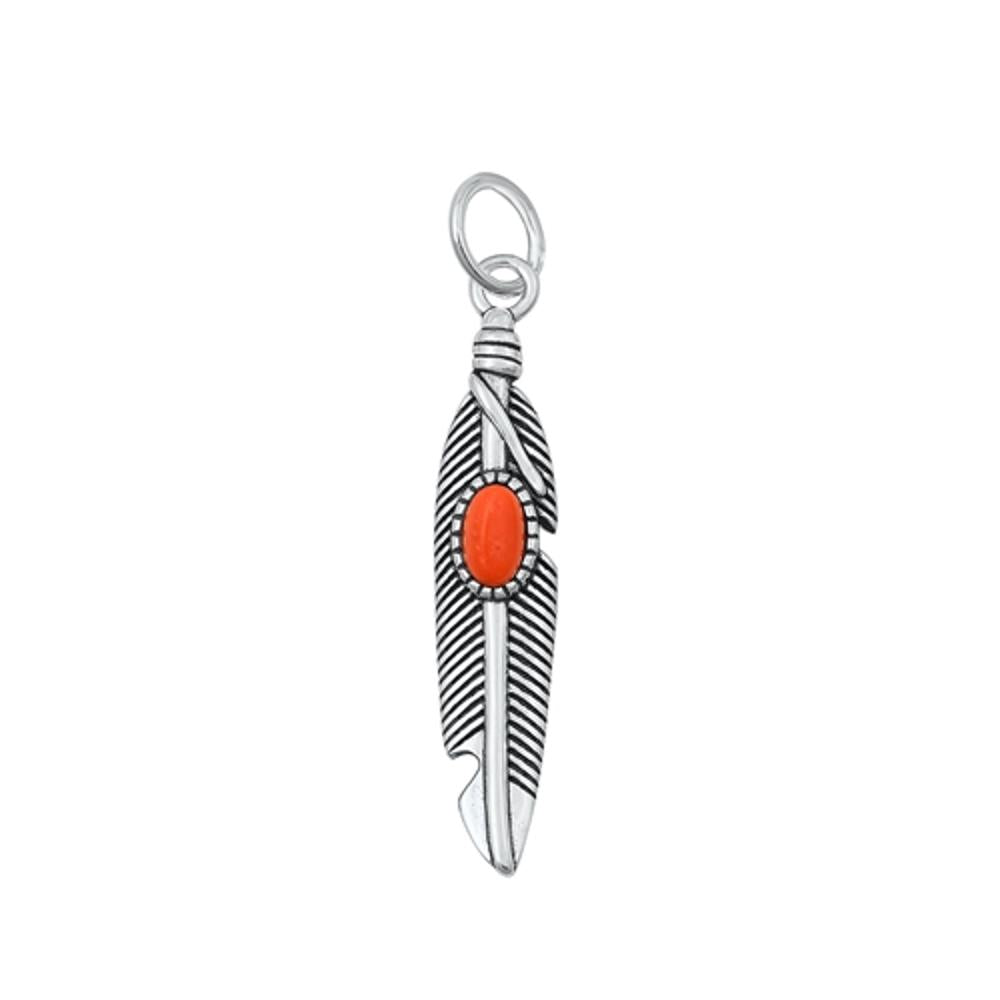 Sterling Silver High Polished Carnelian Native American Feather Pendant Charm