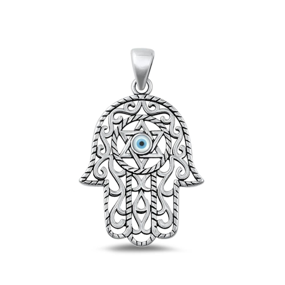 Sterling Silver Beautiful Star of David Hamsa Pendant Evil Eye Charm .925 New