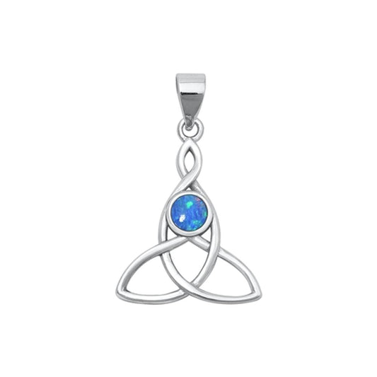 Sterling Silver Celtic Knot Blue Lab Opal Triquetra Pendant .925 New Charm