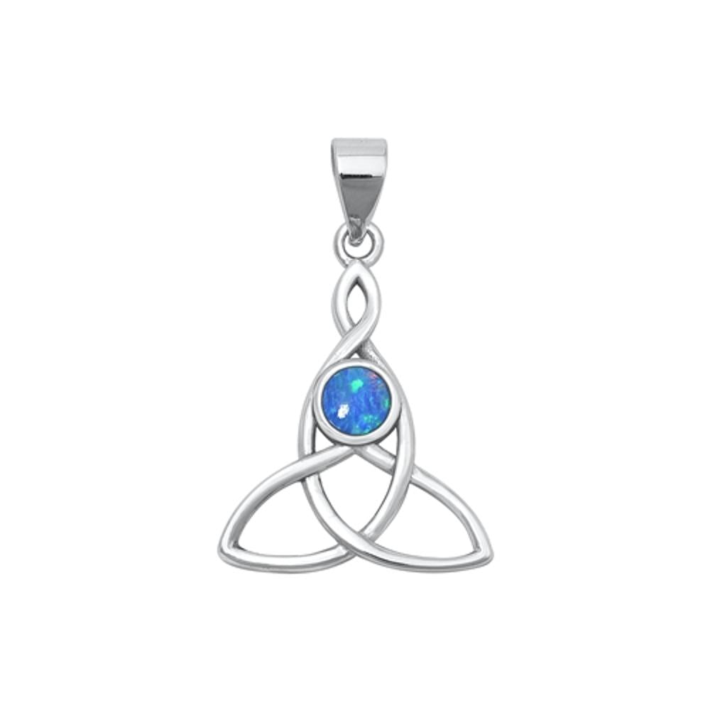 Sterling Silver Celtic Knot Blue Lab Opal Triquetra Pendant .925 New Charm