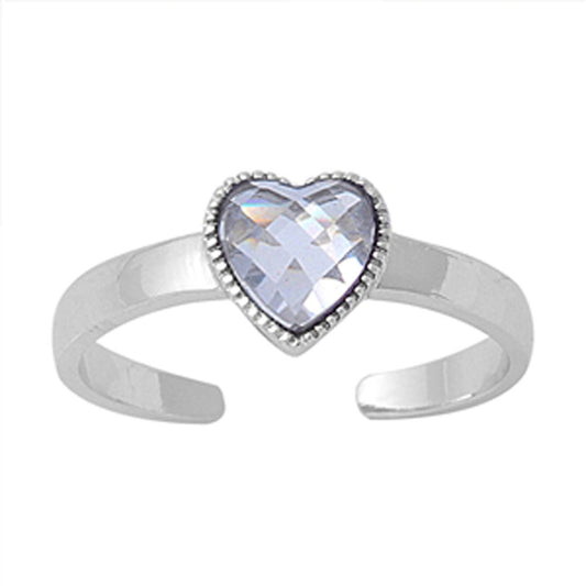 Solitaire Heart Clear Simulated CZ .925 Sterling Silver Toe Ring