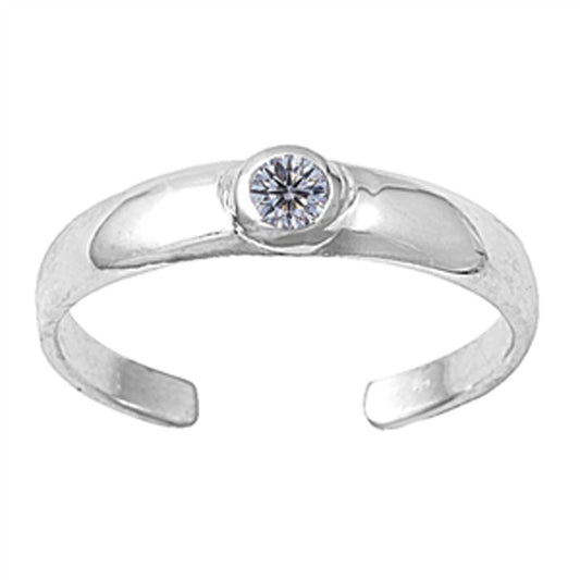 Round Solitaire Clear Simulated CZ .925 Sterling Silver Toe Ring
