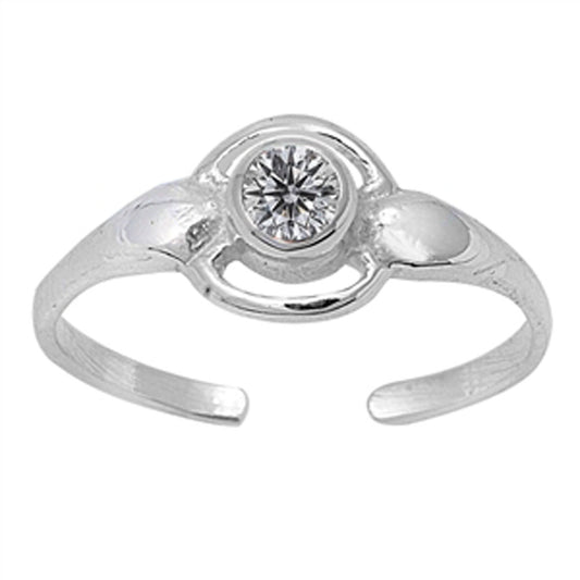 Round Solitaire Clear Simulated CZ .925 Sterling Silver Toe Ring