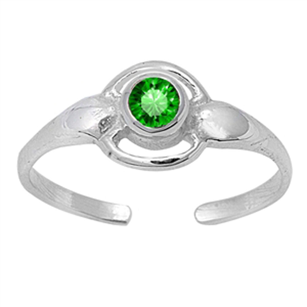 Round Solitaire Simulated Emerald .925 Sterling Silver Toe Ring