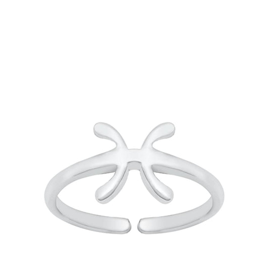 Sterling Silver Beautiful Pisces Sign Zodiac Toe Ring Adjustable Midi Band 925
