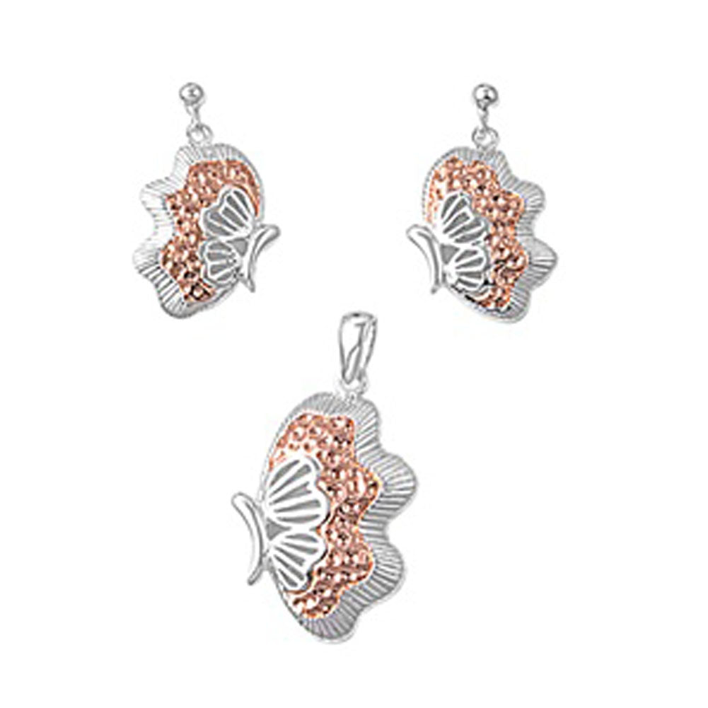 Shell Rose Gold-Tone Earrings .925 Sterling Silver Pendant Set