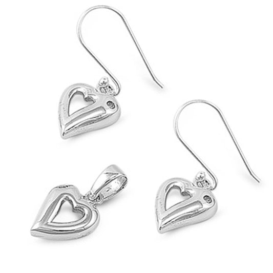 Heart Earrings Clear Simulated CZ .925 Sterling Silver Pendant Set
