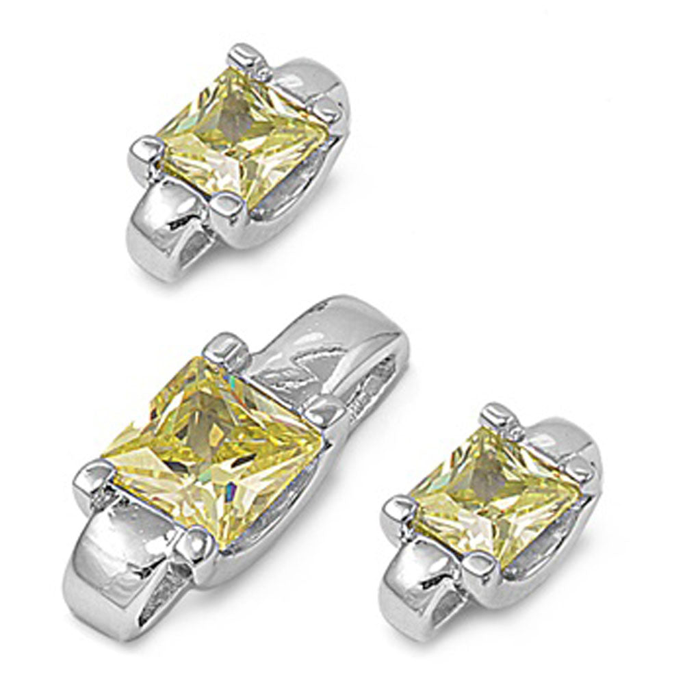 Solitaire Square Princess Cut Earrings Simulated Peridot .925 Sterling Silver Pendant Set