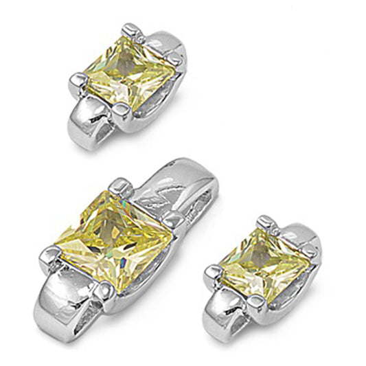 Solitaire Square Princess Cut Earrings Simulated Peridot .925 Sterling Silver Pendant Set