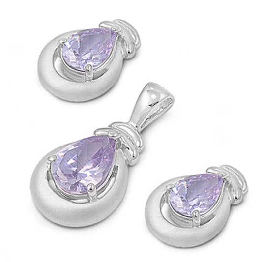 Teardrop Earrings Simulated Lavender .925 Sterling Silver Pendant Set