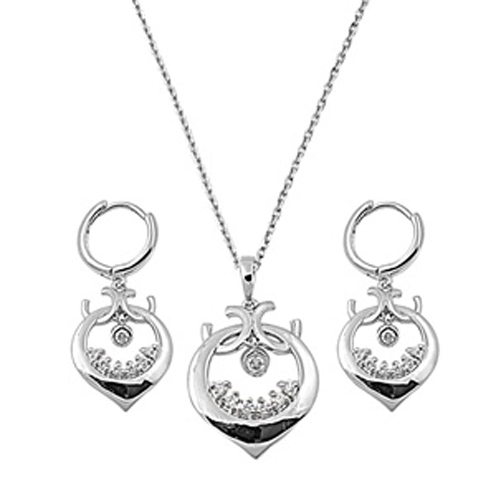 Earrings Clear Simulated CZ .925 Sterling Silver Pendant Set