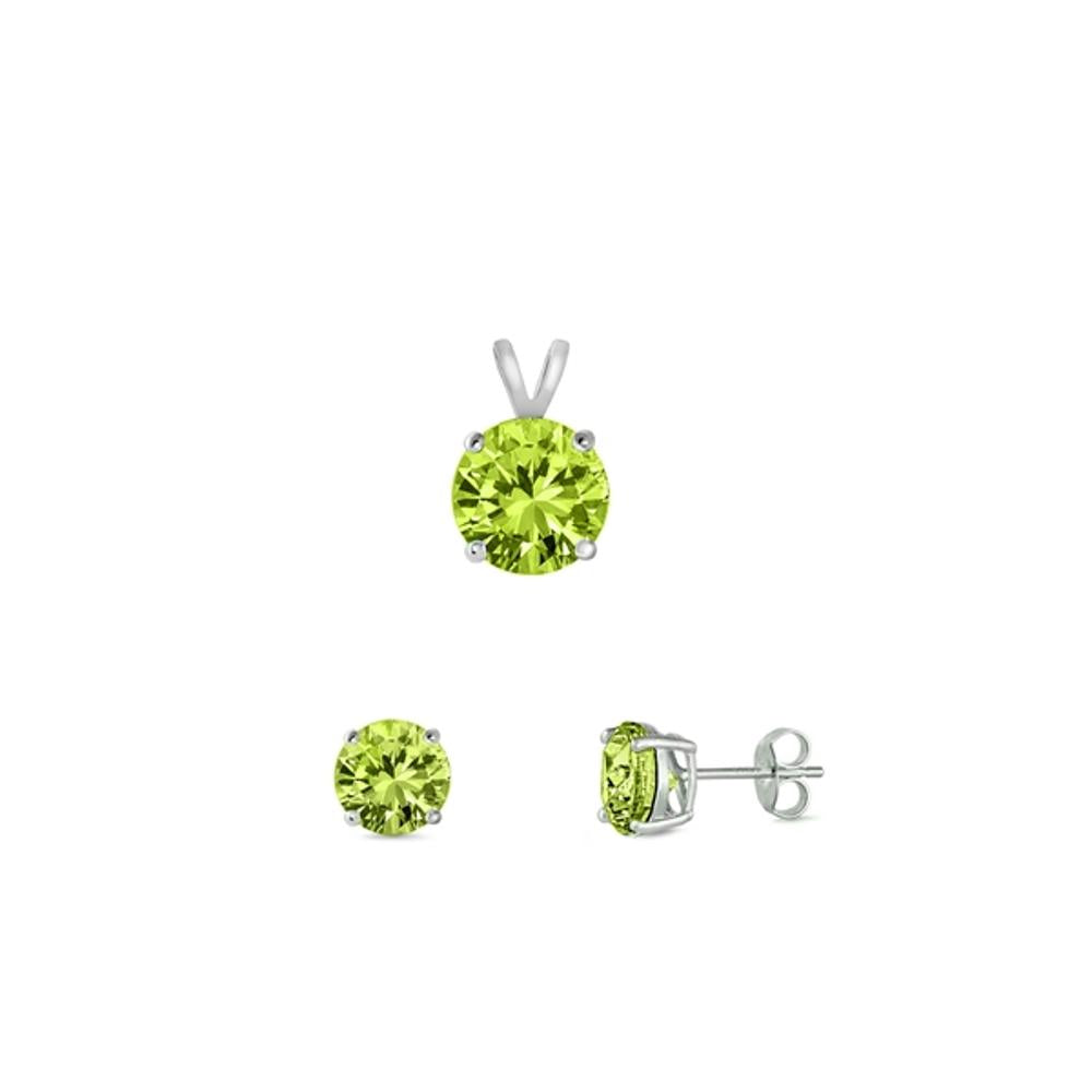 Sterling Silver Beautiful Peridot CZ 4mm Earrings & 6mm Pendant Set 925 New