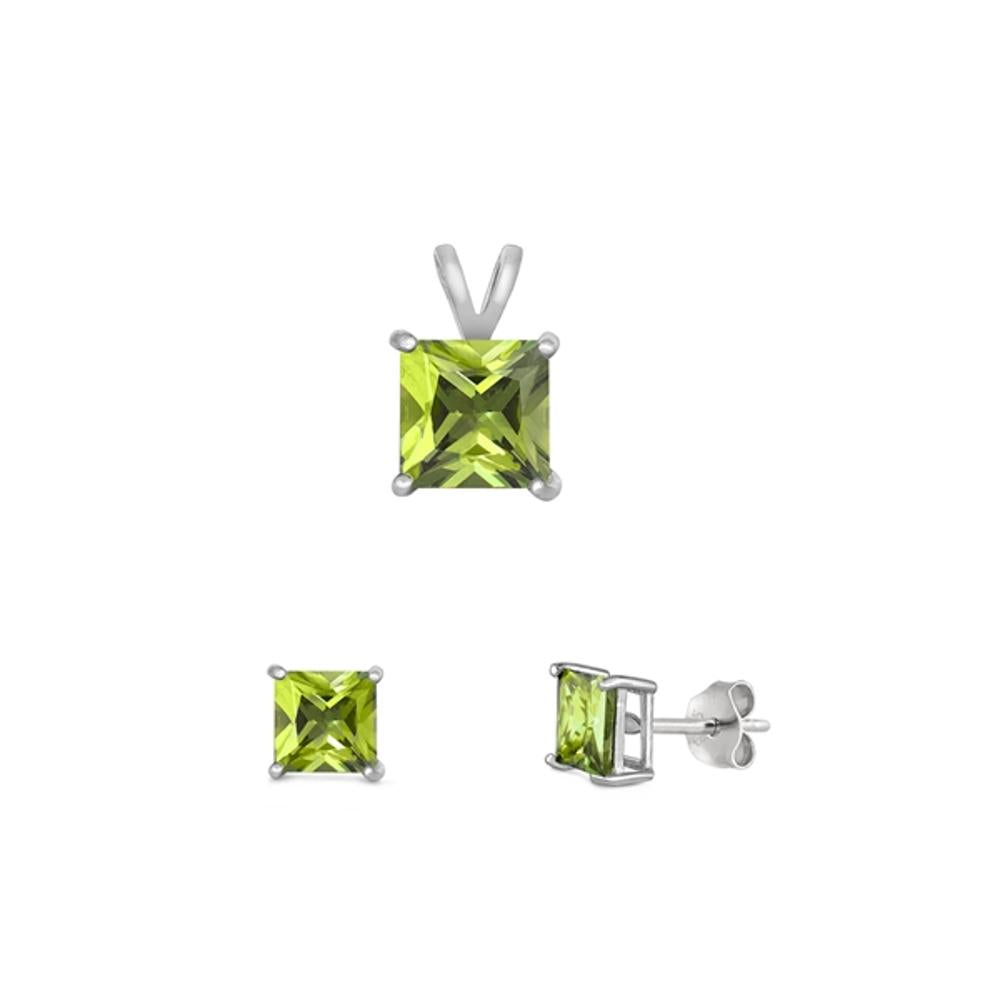 Sterling Silver Wholesale Peridot CZ 4mm Earrings & 6mm Pendant Set 925 New