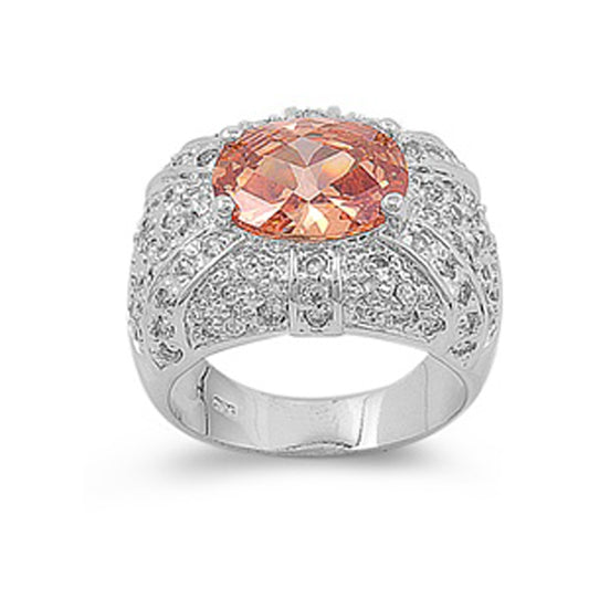 Oval Champagne CZ Facet Vintage Ring New .925 Sterling Silver Band Sizes 6-9