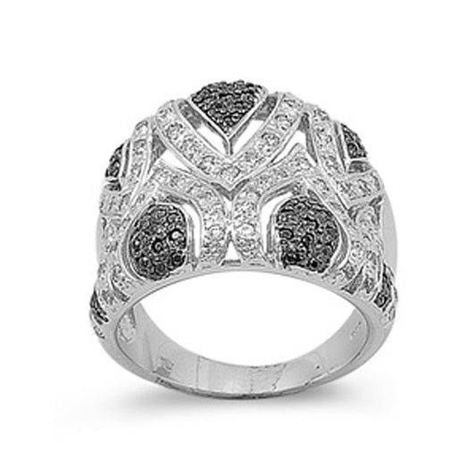 White CZ Micro Pave Filigree Bead Ring New .925 Sterling Silver Band Sizes 6-10