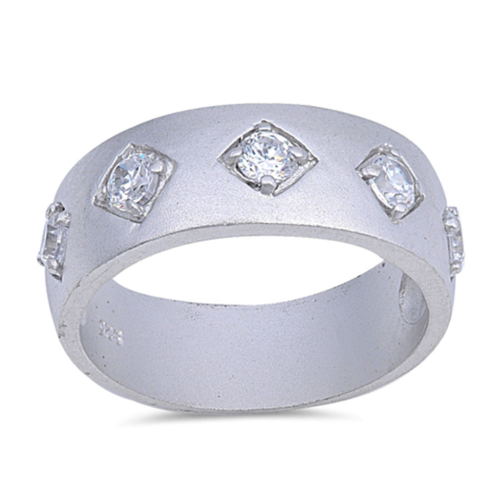Round Clear CZ Wide Large Wedding Ring New .925 Sterling Silver Band Sizes 6-14