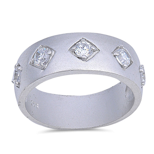 Round Clear CZ Wide Large Wedding Ring New .925 Sterling Silver Band Sizes 6-14