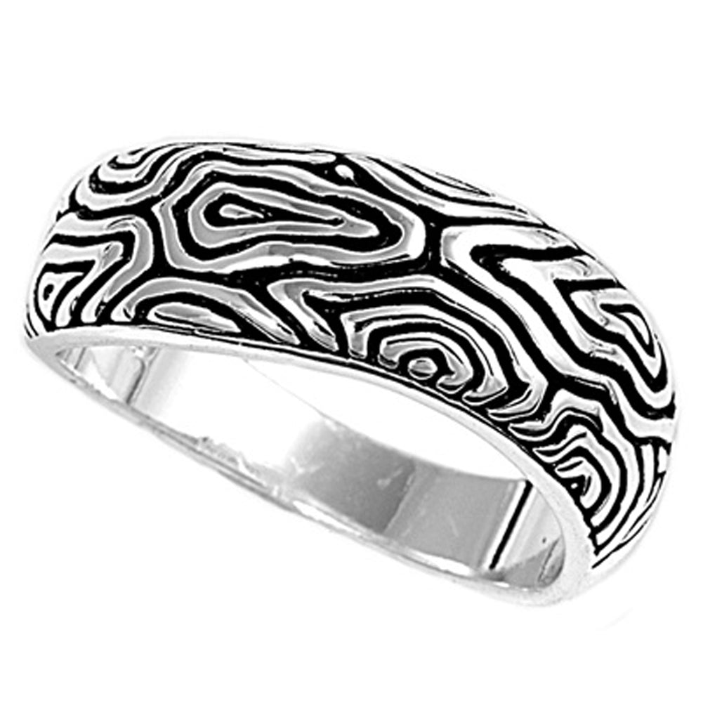 Tree Bark Design Oxidized Etched Carved Ring 925 Sterling Silver Band Sizes 6-9