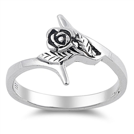 Rose Victorian Style Flower Leaf Ring New .925 Sterling Silver Band Sizes 5-10