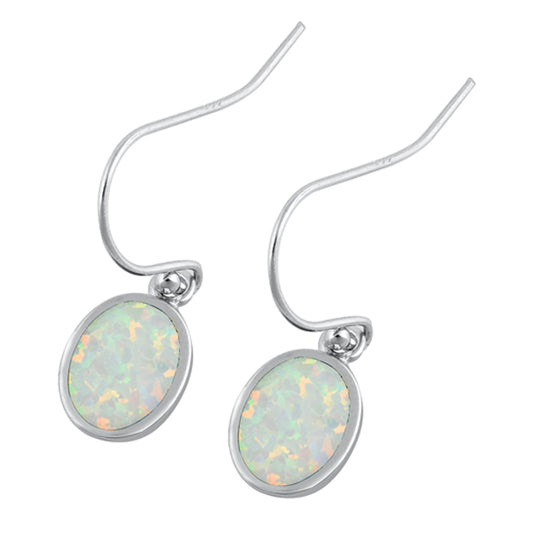 Sterling Silver Simple Oval Mosaic Classic Earrings White Synthetic Opal 925 New