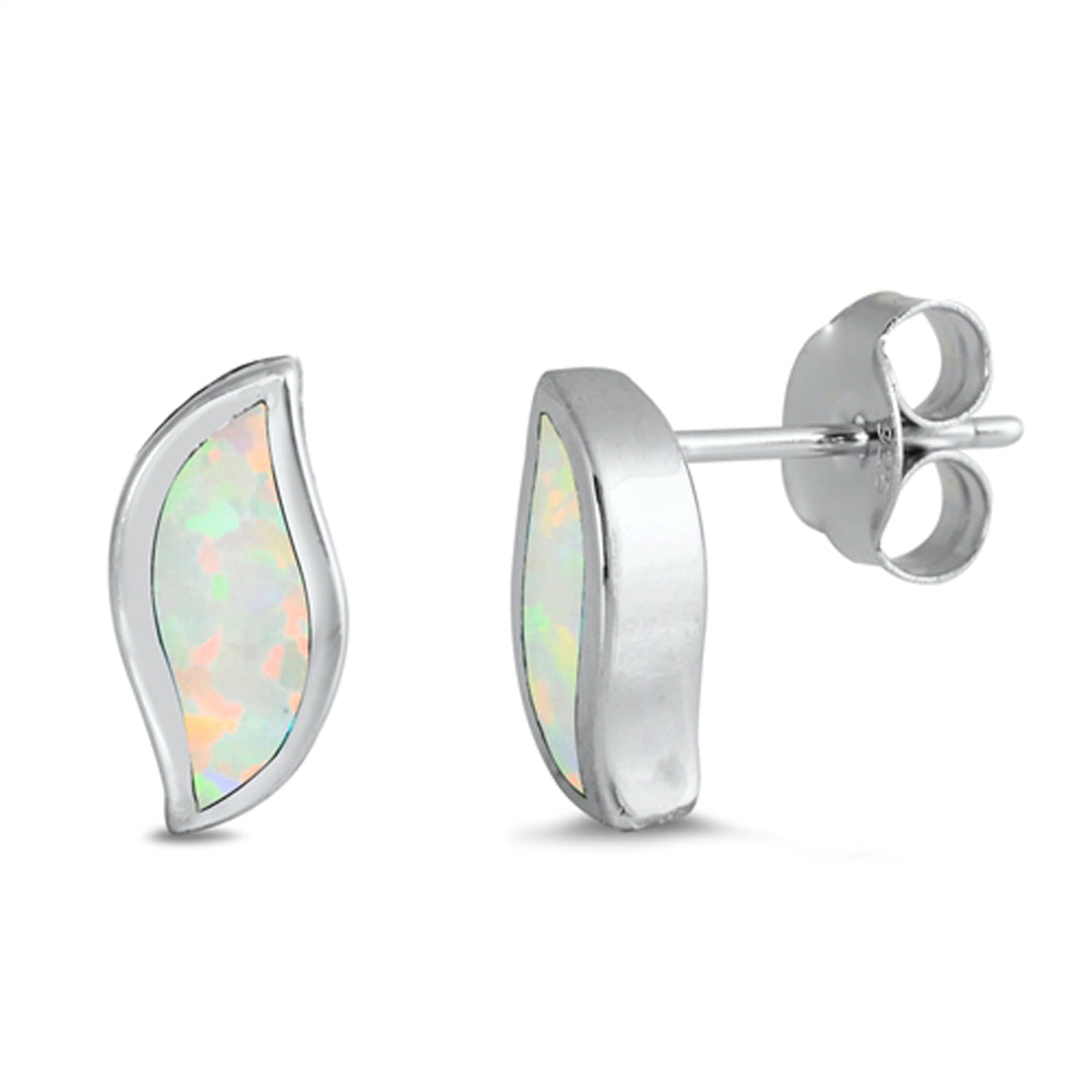 Sterling Silver Modern Wave Abstract Unique Earrings White Synthetic Opal 925