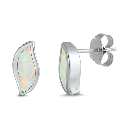 Sterling Silver Modern Wave Abstract Unique Earrings White Synthetic Opal 925