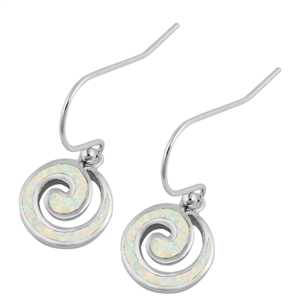 Sterling Silver Simple Spiral Swirl Modern Earrings White Synthetic Opal 925 New