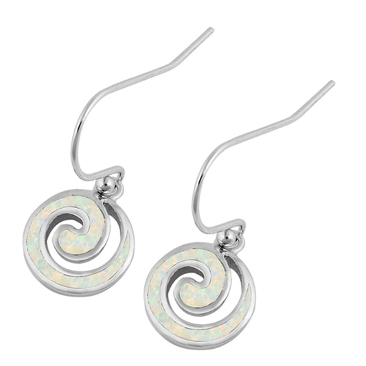 Sterling Silver Simple Spiral Swirl Modern Earrings White Synthetic Opal 925 New