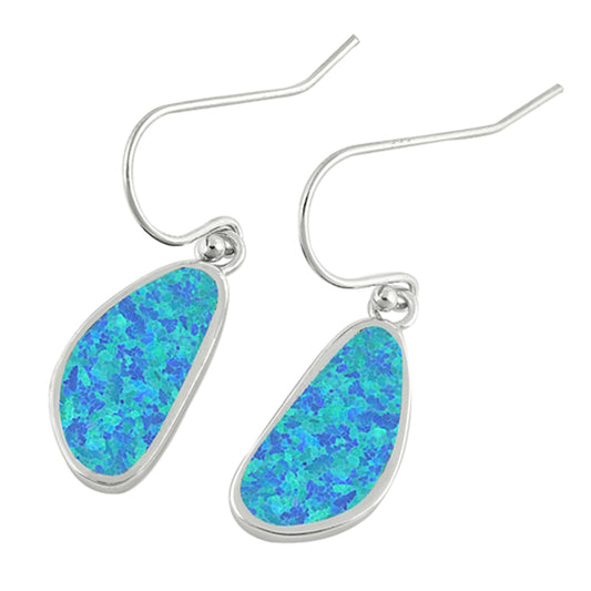 Sterling Silver Abstract Oval Modern Dangle Earrings Blue Synthetic Opal 925 New