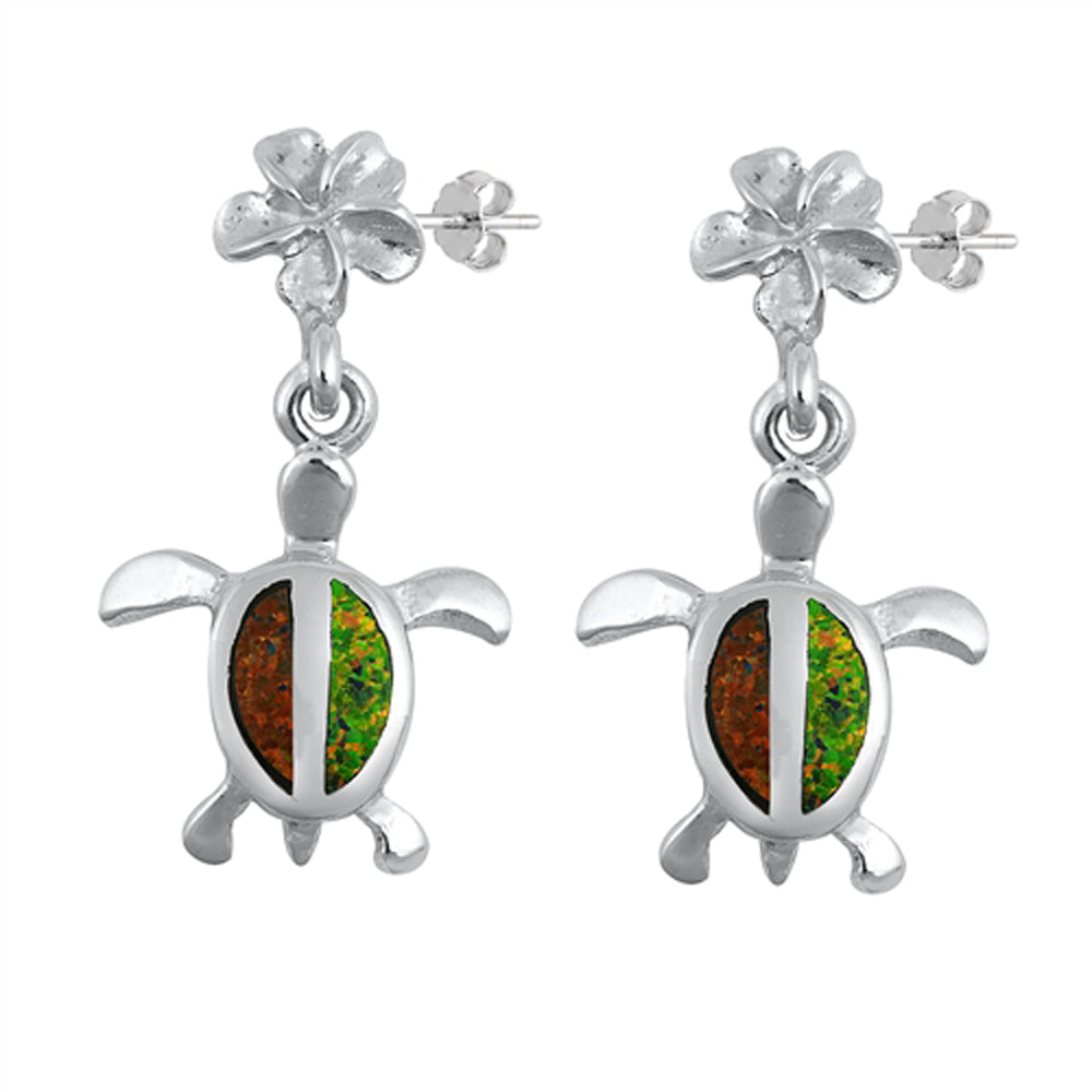 Sterling Silver Cute Turtle Mosaic Plumeria Flower Animal Earrings 925 New