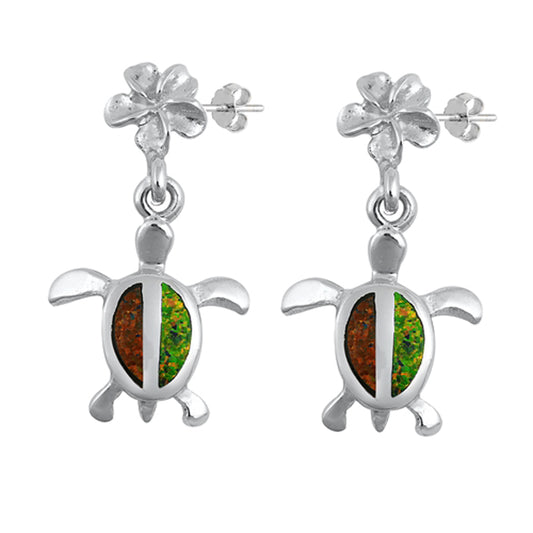 Sterling Silver Cute Turtle Mosaic Plumeria Flower Animal Earrings 925 New