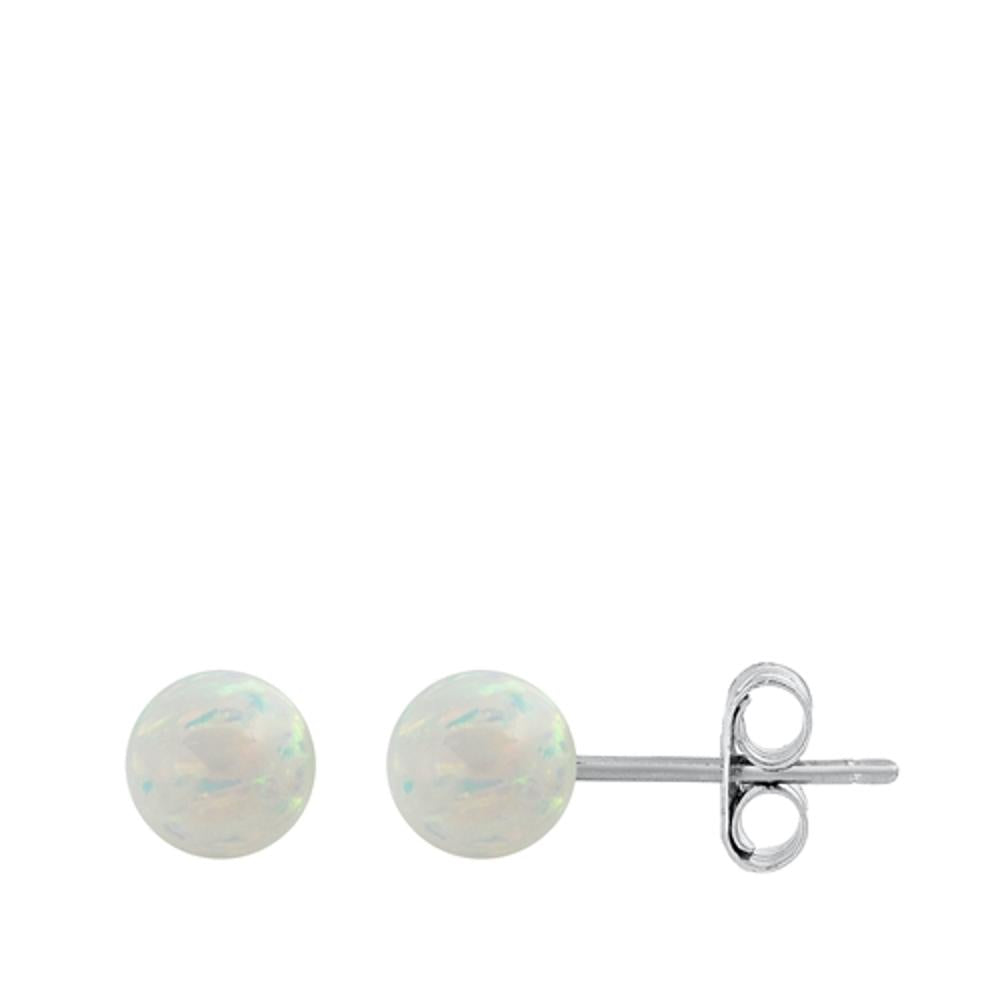 Sterling Silver Cute High Polished White Synthetic Opal Ball Stud Earrings 925