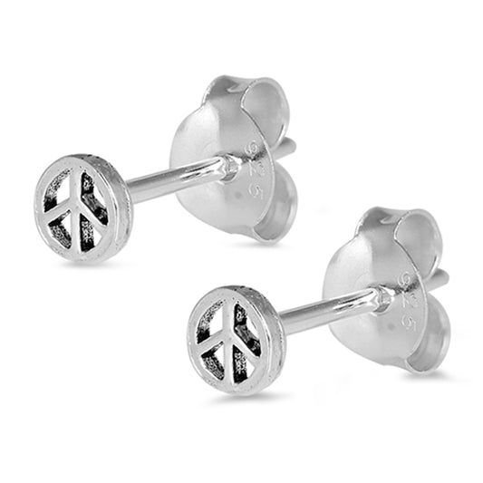 Sterling Silver Simple Peace Sign Cutout Round Retro Hippie Symbol Earrings 925