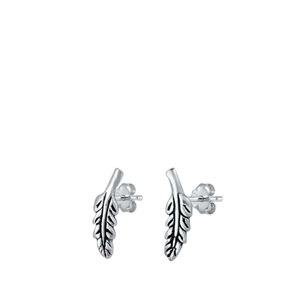 Fashion Oxidized Curvy Leaves Stud Earrings Sterling Silver Feather Post 925 New