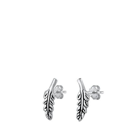Fashion Oxidized Curvy Leaves Stud Earrings Sterling Silver Feather Post 925 New