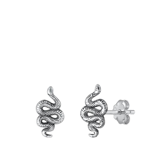 Sterling Silver Cute Oxidized Snake Stud Fashion Polished Earrings 925 New