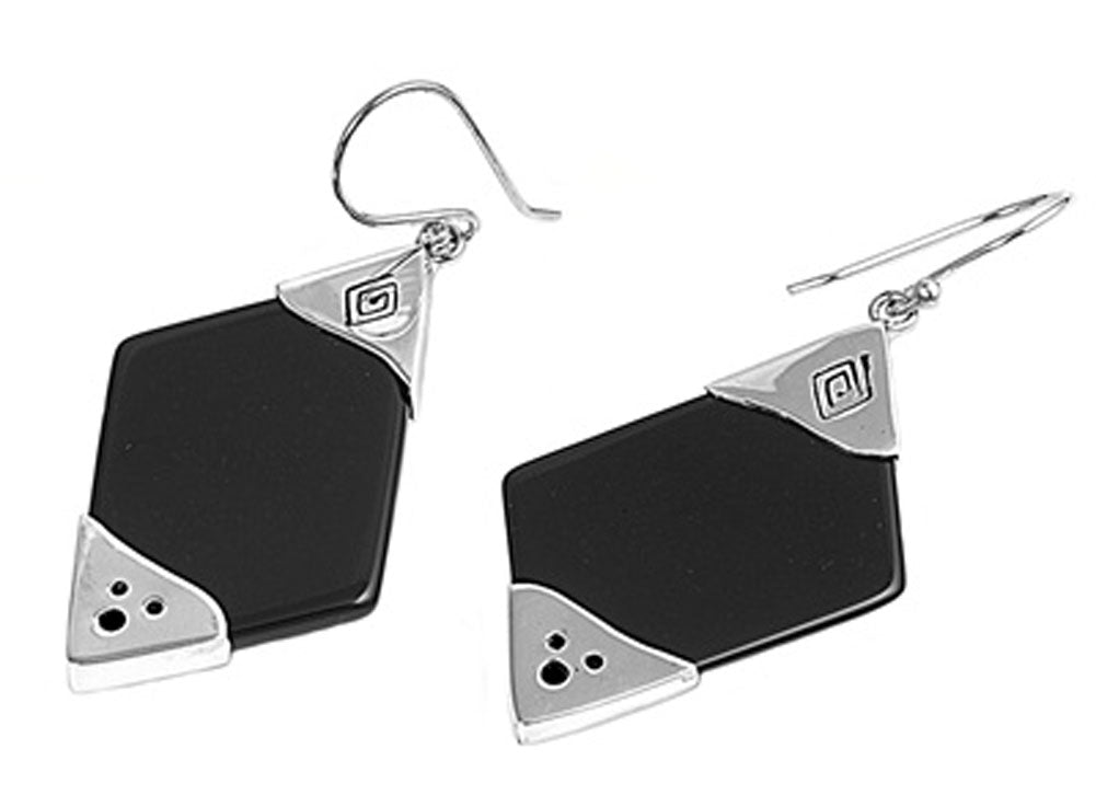 Earrings Black Simulated Onyx .925 Sterling Silver