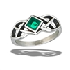 Stainless Steel Celtic Ring With Green CZ And Side Triquetras