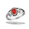 Stainless Steel Bali Style Ring With Garnet CZ And Swirls