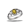 Stainless Steel Bali Style Ring With Citrine CZ And Swirls
