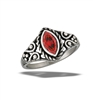 Stainless Steel Bali Style Marquise Ring With Garnet CZ