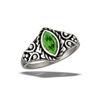 Stainless Steel Bali Style Marquise Ring With Emerald CZ