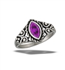 Stainless Steel Bali Style Marquise Ring With Amethyst CZ