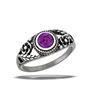 Stainless Steel Braided Amethyst CZ Ring With Flowers And Leaves